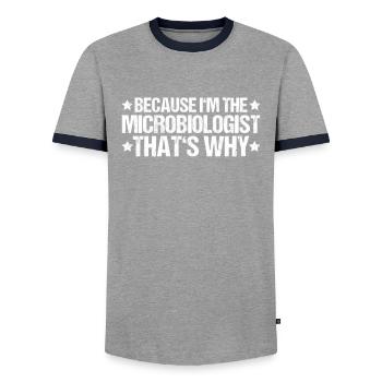 Microbiology Microbiologist Biology Biologist - Men's Ringer Shirt - grey/navy  - Front - AI Model Female 172 light (172cm) & AI Model Male 178 light (178cm)