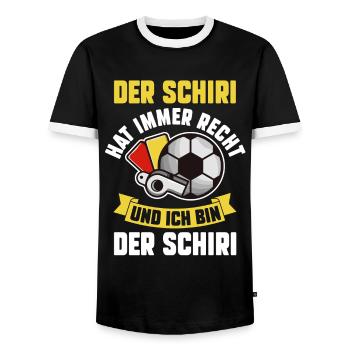 Schiri Unparteiischer Fußball Schiedsrichter - Männer Kontrast-T-Shirt - Schwarz/Weiß - Vorne - AI Model Female 172 light (172cm) & AI Model Male 178 light (178cm)