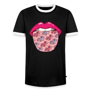 Bird Ornithologist Tongue - Men's Ringer Shirt - black/white - Front - AI Model Female 172 light (172cm) & AI Model Male 178 light (178cm)