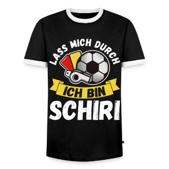 Schiri Unparteiischer Fußball Schiedsrichter - Männer Kontrast-T-Shirt - Schwarz/Weiß - Vorne - AI Model Female 172 light (172cm) & AI Model Male 178 light (178cm)