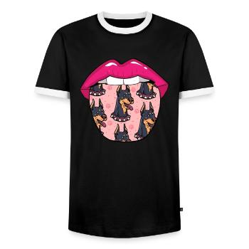 Dobermann Lippen - Männer Kontrast-T-Shirt - Schwarz/Weiß - Vorne - AI Model Female 172 light (172cm) & AI Model Male 178 light (178cm)