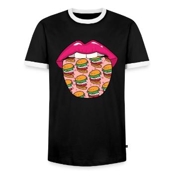 Burger Hamburger Zunge - Männer Kontrast-T-Shirt - Schwarz/Weiß - Vorne - AI Model Female 172 light (172cm) & AI Model Male 178 light (178cm)