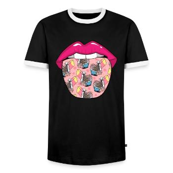 Breakfast Muesli Cereal Tongue - Men's Ringer Shirt - black/white - Front - AI Model Female 172 light (172cm) & AI Model Male 178 light (178cm)