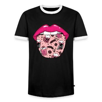 Craft Beer Craft Beer Tongue - Men's Ringer Shirt - black/white - Front - AI Model Female 172 light (172cm) & AI Model Male 178 light (178cm)