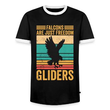 Funny falcons are just freedom gliders retro - Men's Ringer Shirt - black/white - Front - AI Model Female 172 light (172cm) & AI Model Male 178 light (178cm)
