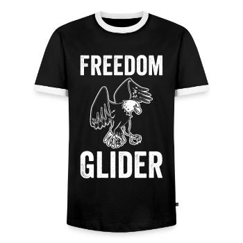 Funny Falcon Freedom Glider - Men's Ringer Shirt - black/white - Front - AI Model Female 172 light (172cm) & AI Model Male 178 light (178cm)