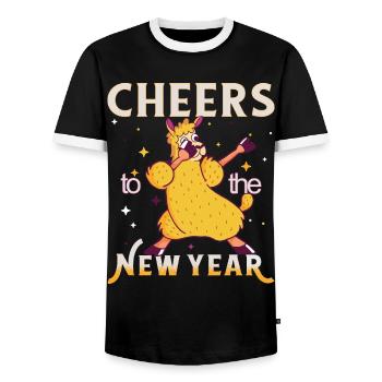 Réveillon du Nouvel An 2023 Lama - Bravo à la nouvelle année ! - T-shirt contrasté Homme - noir/blanc - Devant - AI Model Female 172 light (172cm) & AI Model Male 178 light (178cm)