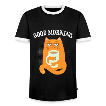 Lustiges Katzen guten Morgen Design - Männer Kontrast-T-Shirt - Schwarz/Weiß - Vorne - AI Model Female 172 light (172cm) & AI Model Male 178 light (178cm)