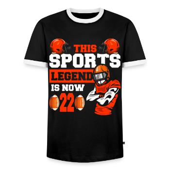 This sports legend is now 22, rugby game 22. - Men's Ringer Shirt - black/white - Front - AI Model Female 172 light (172cm) & AI Model Male 178 light (178cm)
