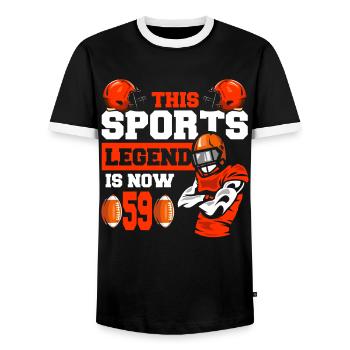 This sports legend is now 59, rugby game 59. - Men's Ringer Shirt - black/white - Front - AI Model Female 172 light (172cm) & AI Model Male 178 light (178cm)