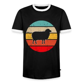 Schaf Retro - Männer Kontrast-T-Shirt - Schwarz/Weiß - Vorne - AI Model Female 172 light (172cm) & AI Model Male 178 light (178cm)