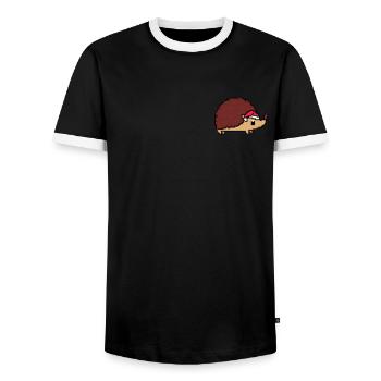 Hérisson de Noël pixélisé - Drôles de hérissons - T-shirt contrasté Homme - noir/blanc - Devant - AI Model Female 172 light (172cm) & AI Model Male 178 light (178cm)