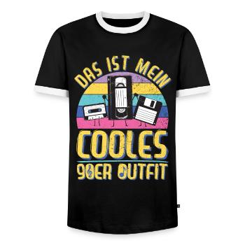 90er Jahre Outfit Party 1990er Motto Mottoparty - Männer Kontrast-T-Shirt - Schwarz/Weiß - Vorne - AI Model Female 172 light (172cm) & AI Model Male 178 light (178cm)