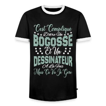 c'est compliqué être un Bogosse et un Dessinateur. - T-shirt contrasté Homme - noir/blanc - Devant - AI Model Female 172 light (172cm) & AI Model Male 178 light (178cm)