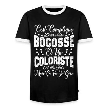 c'est compliqué d'être un Bogosse et un Coloriste. - T-shirt contrasté Homme - noir/blanc - Devant - AI Model Female 172 light (172cm) & AI Model Male 178 light (178cm)