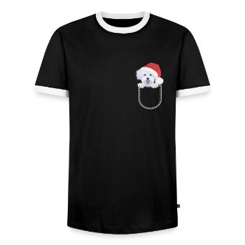 Malteser Merry Christmas - Men's Ringer Shirt - black/white - Front - AI Model Female 172 light (172cm) & AI Model Male 178 light (178cm)