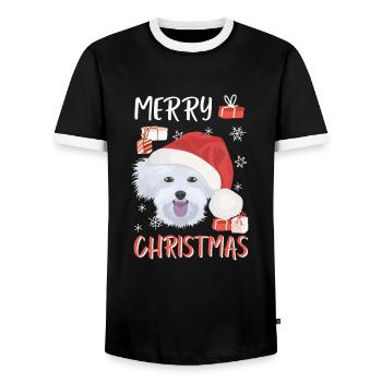 Malteser Merry Christmas - Men's Ringer Shirt - black/white - Front - AI Model Female 172 light (172cm) & AI Model Male 178 light (178cm)