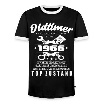 Oldtimer Special Edition Modell 1966 - Männer Kontrast-T-Shirt - Schwarz/Weiß - Vorne - AI Model Female 172 light (172cm) & AI Model Male 178 light (178cm)