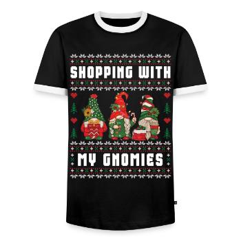 Shopping With My Gnomies Funny Gnome Ugly - Men's Ringer Shirt - black/white - Front - AI Model Female 172 light (172cm) & AI Model Male 178 light (178cm)
