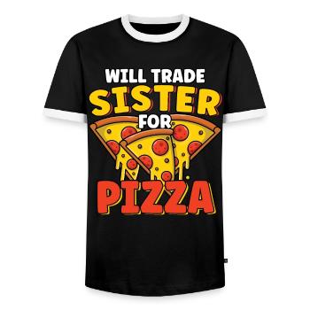 Échangera sa sœur contre un amateur de pizza drôle de frère - T-shirt contrasté Homme - noir/blanc - Devant - AI Model Female 172 light (172cm) & AI Model Male 178 light (178cm)