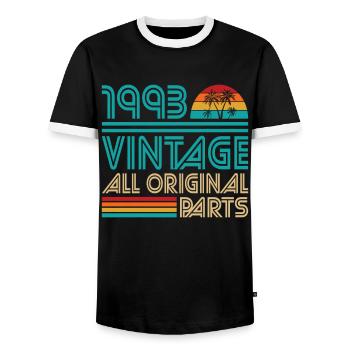 30th Birthday Vintage 1993 All Original Parts - Men's Ringer Shirt - black/white - Front - AI Model Female 172 light (172cm) & AI Model Male 178 light (178cm)