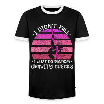 Gravity Checks - funny aerial acrobat - Men's Ringer Shirt - black/white - Front - AI Model Female 172 light (172cm) & AI Model Male 178 light (178cm)