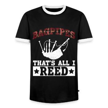 Dudelsack - That's All I Reed - Schottische - Männer Kontrast-T-Shirt - Schwarz/Weiß - Vorne - AI Model Female 172 light (172cm) & AI Model Male 178 light (178cm)