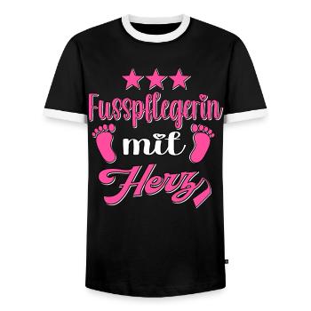 Fusspflege mit Herz Fuss Füsse Fusspflegerin - Männer Kontrast-T-Shirt - Schwarz/Weiß - Vorne - AI Model Female 172 light (172cm) & AI Model Male 178 light (178cm)