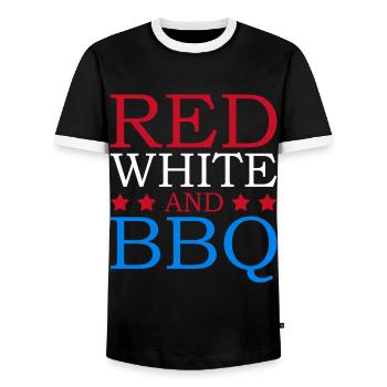 Red White and bbq July 4 Independence Day - Men's Ringer Shirt - black/white - Front - AI Model Female 172 light (172cm) & AI Model Male 178 light (178cm)