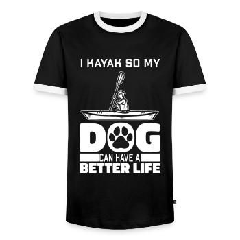 Kayaker dog - Men's Ringer Shirt - black/white - Front - AI Model Female 172 light (172cm) & AI Model Male 178 light (178cm)
