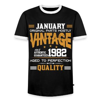 Vintage Aged To Perfection January 1982 - Männer Kontrast-T-Shirt - Schwarz/Weiß - Vorne - AI Model Female 172 light (172cm) & AI Model Male 178 light (178cm)