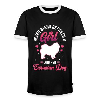 Mädchen und ihr Eurasier Eurasian Dog - Männer Kontrast-T-Shirt - Schwarz/Weiß - Vorne - AI Model Female 172 light (172cm) & AI Model Male 178 light (178cm)