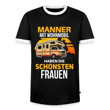 Lustiges Männer mit Wohnmobil Motiv - Männer Kontrast-T-Shirt - Schwarz/Weiß - Vorne - AI Model Female 172 light (172cm) & AI Model Male 178 light (178cm)