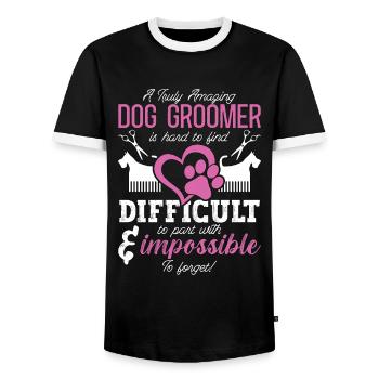 Toiletteur pour animaux de compagnie Un toiletteur de salon pour chiens vraiment incroyable - T-shirt contrasté Homme - noir/blanc - Devant - AI Model Female 172 light (172cm) & AI Model Male 178 light (178cm)
