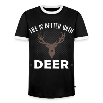 Cerf Cerf Animaux des bois Amoureux des animaux Dire Cadeau - T-shirt contrasté Homme - noir/blanc - Devant - AI Model Female 172 light (172cm) & AI Model Male 178 light (178cm)