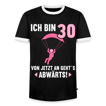 Ich bin 30 Ab jetzt gehts abwärts 30 Geburtstag - Männer Kontrast-T-Shirt - Schwarz/Weiß - Vorne - AI Model Female 172 light (172cm) & AI Model Male 178 light (178cm)