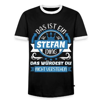 Stefan Name Vorname Namenstag Namensgeschenk - Männer Kontrast-T-Shirt - Schwarz/Weiß - Vorne - AI Model Female 172 light (172cm) & AI Model Male 178 light (178cm)