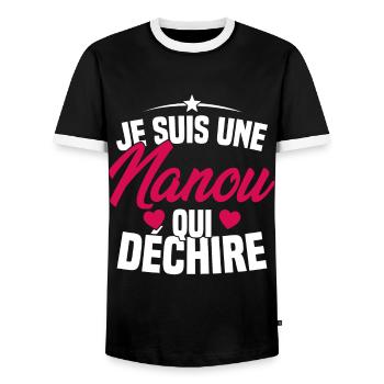 Je suis une Nanou qui Déchire Cadeau Anniversaire - T-shirt contrasté Homme - noir/blanc - Devant - AI Model Female 172 light (172cm) & AI Model Male 178 light (178cm)