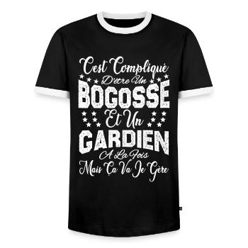c'est compliqué d'être un Bogosse et un Gardien. - T-shirt contrasté Homme - noir/blanc - Devant - AI Model Female 172 light (172cm) & AI Model Male 178 light (178cm)