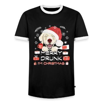 Golden Retriever Christmas Market - Men's Ringer Shirt - black/white - Front - AI Model Female 172 light (172cm) & AI Model Male 178 light (178cm)