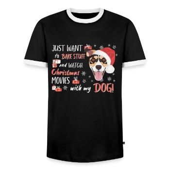 Jack Russell Terrier Merry Christmas - Men's Ringer Shirt - black/white - Front - AI Model Female 172 light (172cm) & AI Model Male 178 light (178cm)