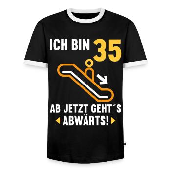 Ich bin 35 Ab jetzt gehts abwärts 35 Geburtstag - Männer Kontrast-T-Shirt - Schwarz/Weiß - Vorne - AI Model Female 172 light (172cm) & AI Model Male 178 light (178cm)