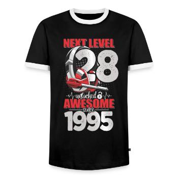 Level Unlocked 28 years old 1995 Headset Gaming - Men's Ringer Shirt - black/white - Front - AI Model Female 172 light (172cm) & AI Model Male 178 light (178cm)