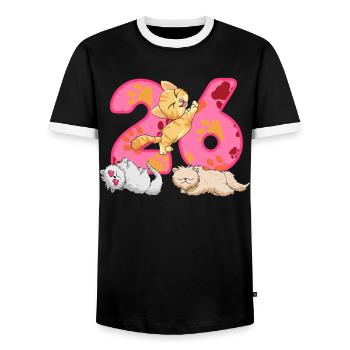 26th birthday kitten | Cat Birthday Shirt - Men's Ringer Shirt - black/white - Front - AI Model Female 172 light (172cm) & AI Model Male 178 light (178cm)