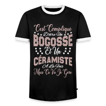c'est compliqué d'être un Bogosse et un Céramiste. - T-shirt contrasté Homme - noir/blanc - Devant - AI Model Female 172 light (172cm) & AI Model Male 178 light (178cm)