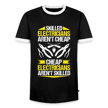 Electronics Electrician Electrician Lineman - Men's Ringer Shirt - black/white - Front - AI Model Female 172 light (172cm) & AI Model Male 178 light (178cm)