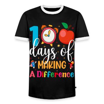 100 Days of Making a Difference in School - Men's Ringer Shirt - black/white - Front - AI Model Female 172 light (172cm) & AI Model Male 178 light (178cm)