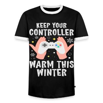 Gardez votre manette au chaud cet hiver - T-shirt contrasté Homme - noir/blanc - Devant - AI Model Female 172 light (172cm) & AI Model Male 178 light (178cm)
