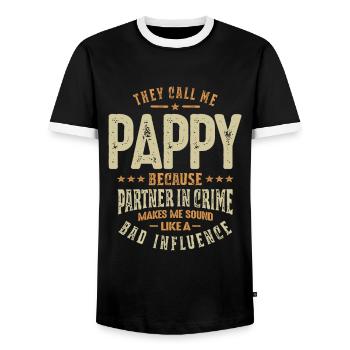 They Call Me Pappy Because partner In Crime - Dad - Men's Ringer Shirt - black/white - Front - AI Model Female 172 light (172cm) & AI Model Male 178 light (178cm)