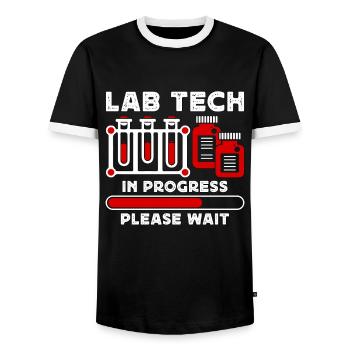Technicien de laboratoire Tech de laboratoire dans le laboratoire de soins de santé - T-shirt contrasté Homme - noir/blanc - Devant - AI Model Female 172 light (172cm) & AI Model Male 178 light (178cm)
